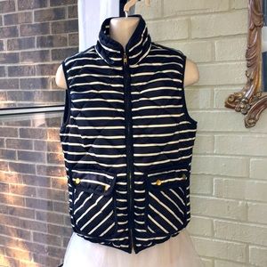 For SIENNA Navy black white striped puffer WARM zip ELASTIC waist pocket vest S